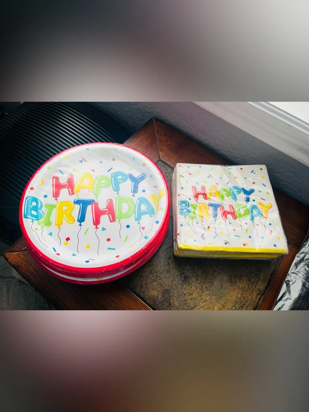 Happy Birthday Red Edge Party Plates & Napkins Set